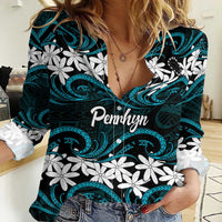 Personalised Cook Islands Penrhyn Atoll Women Casual Shirt Tiare Maori Polynesian Waves Tattoo