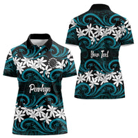 Personalised Cook Islands Penrhyn Atoll Women Polo Shirt Tiare Maori Polynesian Waves Tattoo
