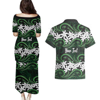 Personalised Cook Islands Mitiaro Couples Matching Puletasi and Hawaiian Shirt Tiare Maori Polynesian Waves Tattoo