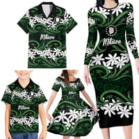 Personalised Cook Islands Mitiaro Family Matching Long Sleeve Bodycon Dress and Hawaiian Shirt Tiare Maori Polynesian Waves Tattoo