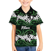 Personalised Cook Islands Mitiaro Family Matching Off Shoulder Short Dress and Hawaiian Shirt Tiare Maori Polynesian Waves Tattoo