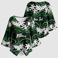 Personalised Cook Islands Mitiaro Kimono Sleeve Blouse Tiare Maori Polynesian Waves Tattoo