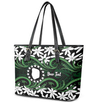 Personalised Cook Islands Mitiaro Leather Tote Bag Tiare Maori Polynesian Waves Tattoo