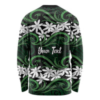 Personalised Cook Islands Mitiaro Long Sleeve Shirt Tiare Maori Polynesian Waves Tattoo
