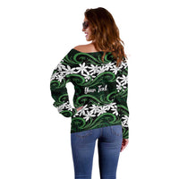Personalised Cook Islands Mitiaro Off Shoulder Sweater Tiare Maori Polynesian Waves Tattoo LT14 - Polynesian Pride