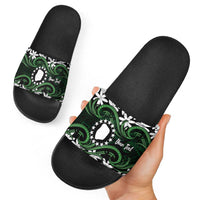 Personalised Cook Islands Mitiaro Slide Sandals Tiare Maori Polynesian Waves Tattoo