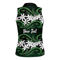 Personalised Cook Islands Mitiaro Women Sleeveless Polo Shirt Tiare Maori Polynesian Waves Tattoo