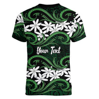 Personalised Cook Islands Mitiaro Women V-Neck T-Shirt Tiare Maori Polynesian Waves Tattoo