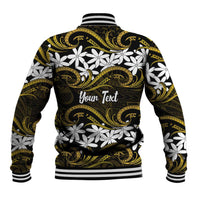 Personalised Cook Islands Manihiki Baseball Jacket Tiare Maori Polynesian Waves Tattoo