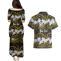 Personalised Cook Islands Manihiki Couples Matching Puletasi and Hawaiian Shirt Tiare Maori Polynesian Waves Tattoo