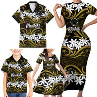 Personalised Cook Islands Manihiki Family Matching Short Sleeve Bodycon Dress and Hawaiian Shirt Tiare Maori Polynesian Waves Tattoo LT14 - Polynesian Pride