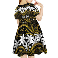 Personalised Cook Islands Manihiki Kid Short Sleeve Dress Tiare Maori Polynesian Waves Tattoo