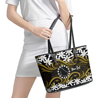 Personalised Cook Islands Manihiki Leather Tote Bag Tiare Maori Polynesian Waves Tattoo