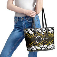 Personalised Cook Islands Manihiki Leather Tote Bag Tiare Maori Polynesian Waves Tattoo