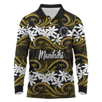 Personalised Cook Islands Manihiki Long Sleeve Polo Shirt Tiare Maori Polynesian Waves Tattoo