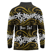 Personalised Cook Islands Manihiki Long Sleeve Polo Shirt Tiare Maori Polynesian Waves Tattoo