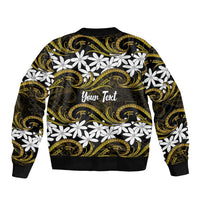 Personalised Cook Islands Manihiki Sleeve Zip Bomber Jacket Tiare Maori Polynesian Waves Tattoo