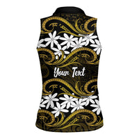 Personalised Cook Islands Manihiki Women Sleeveless Polo Shirt Tiare Maori Polynesian Waves Tattoo