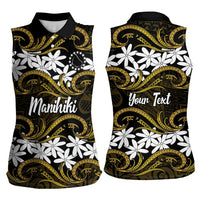 Personalised Cook Islands Manihiki Women Sleeveless Polo Shirt Tiare Maori Polynesian Waves Tattoo
