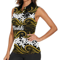 Personalised Cook Islands Manihiki Women Sleeveless Polo Shirt Tiare Maori Polynesian Waves Tattoo