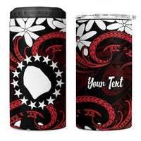 Personalised Cook Islands Atiu Enuamanu 4 in 1 Can Cooler Tumbler Tiare Maori Polynesian Waves Tattoo