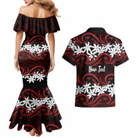 Personalised Cook Islands Atiu Enuamanu Couples Matching Mermaid Dress and Hawaiian Shirt Tiare Maori Polynesian Waves Tattoo