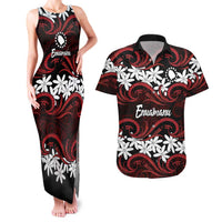 Personalised Cook Islands Atiu Enuamanu Couples Matching Tank Maxi Dress and Hawaiian Shirt Tiare Maori Polynesian Waves Tattoo