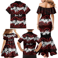 Personalised Cook Islands Atiu Enuamanu Family Matching Mermaid Dress and Hawaiian Shirt Tiare Maori Polynesian Waves Tattoo