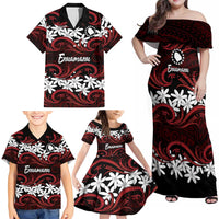 Personalised Cook Islands Atiu Enuamanu Family Matching Off Shoulder Maxi Dress and Hawaiian Shirt Tiare Maori Polynesian Waves Tattoo