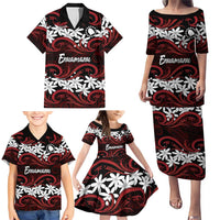 Personalised Cook Islands Atiu Enuamanu Family Matching Puletasi and Hawaiian Shirt Tiare Maori Polynesian Waves Tattoo