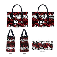 Personalised Cook Islands Atiu Enuamanu Leather Bag Tiare Maori Polynesian Waves Tattoo
