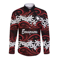 Personalised Cook Islands Atiu Enuamanu Long Sleeve Button Shirt Tiare Maori Polynesian Waves Tattoo LT14 Unisex Red - Polynesian Pride
