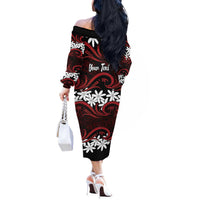 Personalised Cook Islands Atiu Enuamanu Off The Shoulder Long Sleeve Dress Tiare Maori Polynesian Waves Tattoo