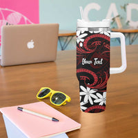 Personalised Cook Islands Atiu Enuamanu Tumbler With Handle Tiare Maori Polynesian Waves Tattoo LT14 - Polynesian Pride