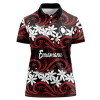 Personalised Cook Islands Atiu Enuamanu Women Polo Shirt Tiare Maori Polynesian Waves Tattoo