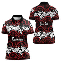 Personalised Cook Islands Atiu Enuamanu Women Polo Shirt Tiare Maori Polynesian Waves Tattoo