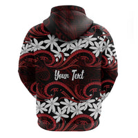 Personalised Cook Islands Atiu Enuamanu Zip Hoodie Tiare Maori Polynesian Waves Tattoo