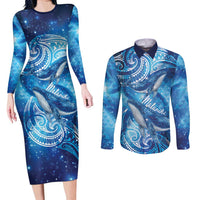 New Zealand Humpback Whale Matariki Couples Matching Long Sleeve Bodycon Dress and Long Sleeve Button Shirt Maori New Year Taniko Niho Taniwha