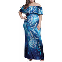 New Zealand Humpback Whale Matariki Family Matching Off Shoulder Maxi Dress and Hawaiian Shirt Maori New Year Taniko Niho Taniwha