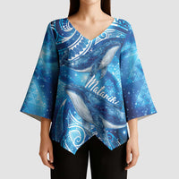 New Zealand Humpback Whale Matariki Kimono Sleeve Blouse Maori New Year Taniko Niho Taniwha