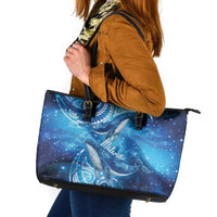 New Zealand Humpback Whale Matariki Leather Tote Bag Maori New Year Taniko Niho Taniwha