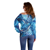 New Zealand Humpback Whale Matariki Off Shoulder Sweater Maori New Year Taniko Niho Taniwha LT14 - Polynesian Pride
