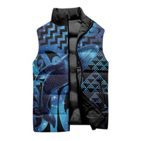 Humpback Whale Matariki New Zealand Sleeveless Puffer Jacket NZ Maori Paikea Poutama Luxury Blue LT14 - Polynesian Pride