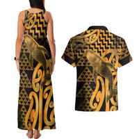 Humpback Whale Matariki New Zealand Couples Matching Tank Maxi Dress and Hawaiian Shirt NZ Maori Paikea Poutama Luxury Gold