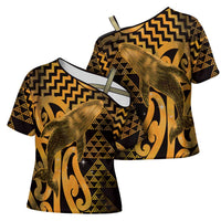 Humpback Whale Matariki New Zealand Cross Shoulder Shirt NZ Maori Paikea Poutama Luxury Gold