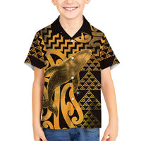 Humpback Whale Matariki New Zealand Family Matching Off Shoulder Short Dress and Hawaiian Shirt NZ Maori Paikea Poutama Luxury Gold LT14 Son's Shirt Gold - Polynesian Pride