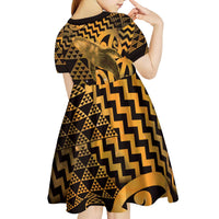 Humpback Whale Matariki New Zealand Kid Short Sleeve Dress NZ Maori Paikea Poutama Luxury Gold
