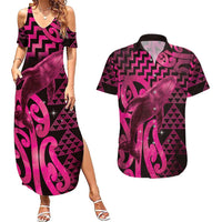 Humpback Whale Matariki New Zealand Couples Matching Summer Maxi Dress and Hawaiian Shirt NZ Maori Paikea Poutama Luxury Pink