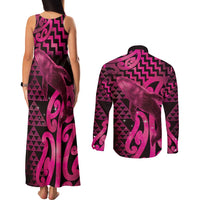 Humpback Whale Matariki New Zealand Couples Matching Tank Maxi Dress and Long Sleeve Button Shirt NZ Maori Paikea Poutama Luxury Pink