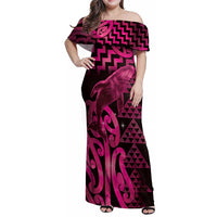 Humpback Whale Matariki New Zealand Family Matching Off Shoulder Maxi Dress and Hawaiian Shirt NZ Maori Paikea Poutama Luxury Pink